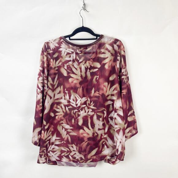 Catherines Black Label 0X 1X Plus Womens Maroon Ivory Print Faux Wrap Blouse - Picture 5 of 6